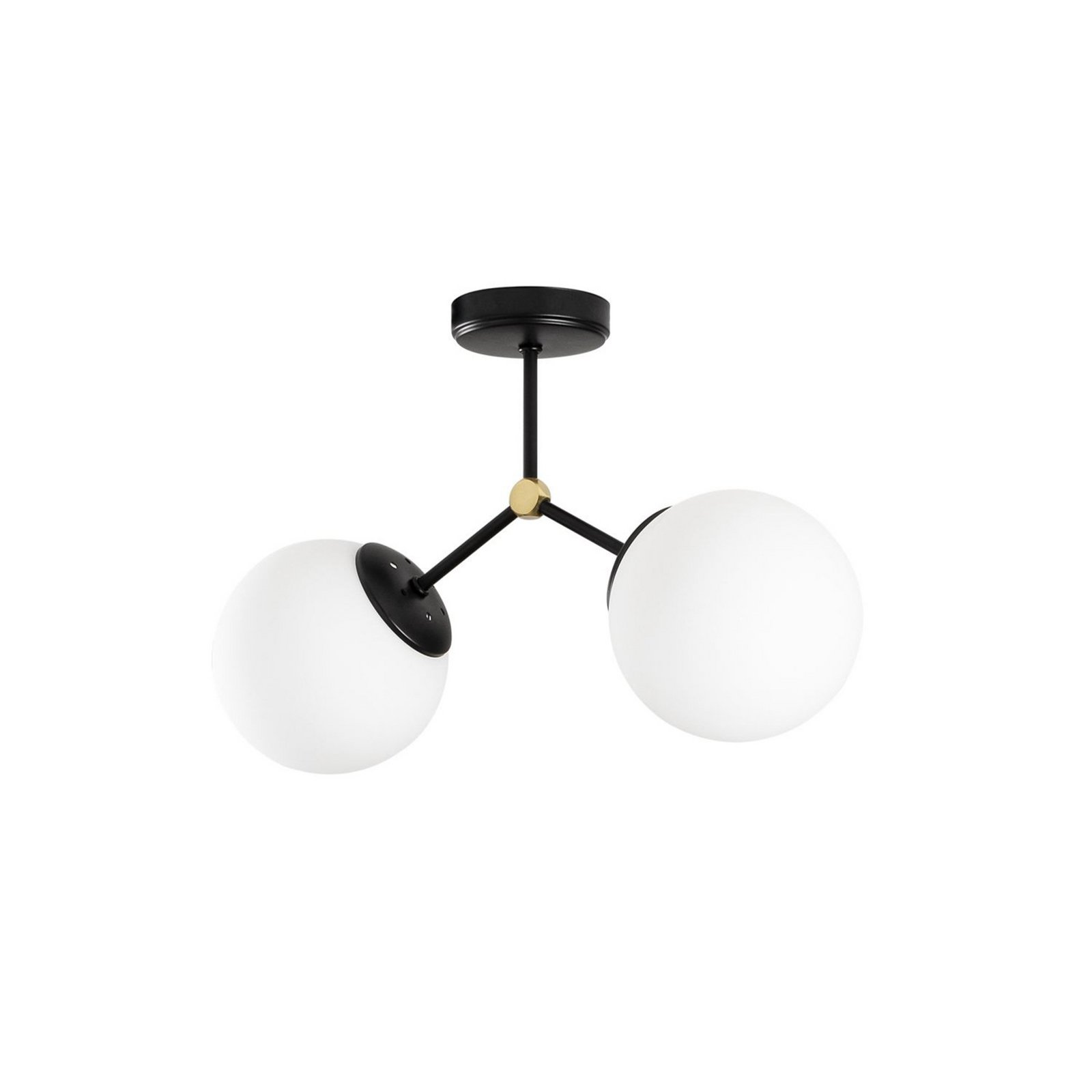 Plafonnier Damar, noir, verre, à 2 lampes, longueur 44 cm