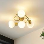 Lindby Ciala ceiling light, 4-bulb, brass-coloured, glass