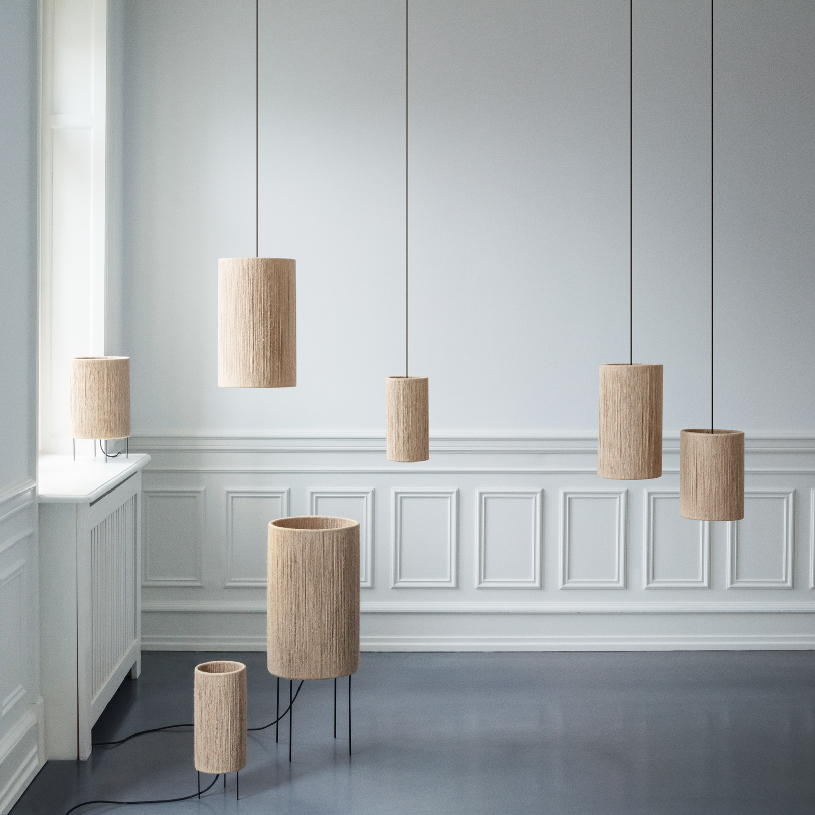 Ro hanglamp Ø 30 cm, beige textiel - Handgemaakt Ro hanglamp Ø 30 cm, beige textiel - Handgemaakt