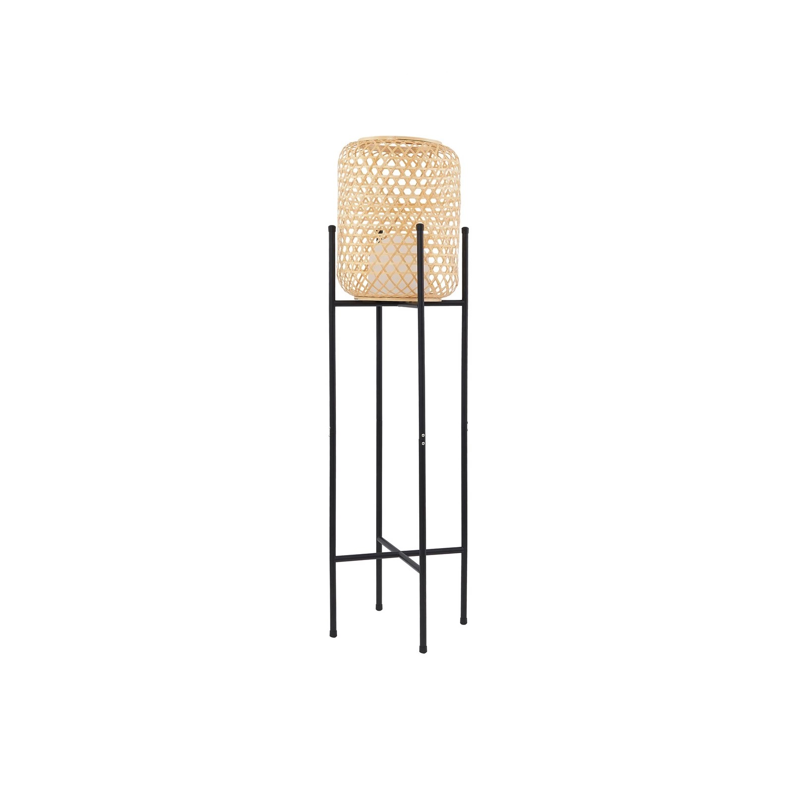 Lucande LED-golvlampa Adebi, svart, bambu, Ø32,5 cm