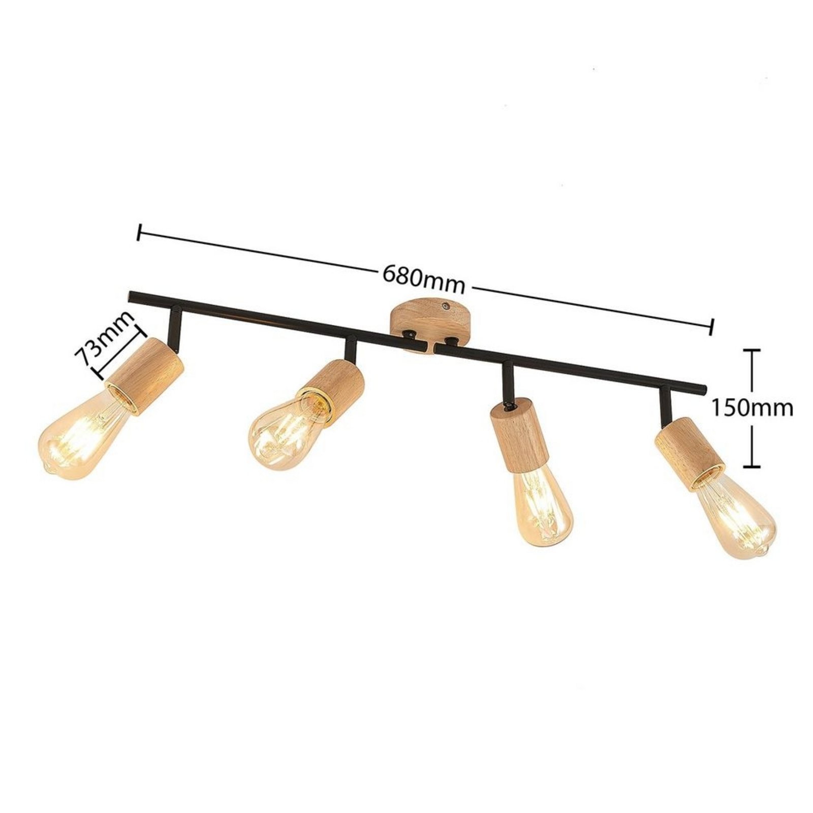 Magniva 4 Stropna lampa Drvo/Crna - Lindby