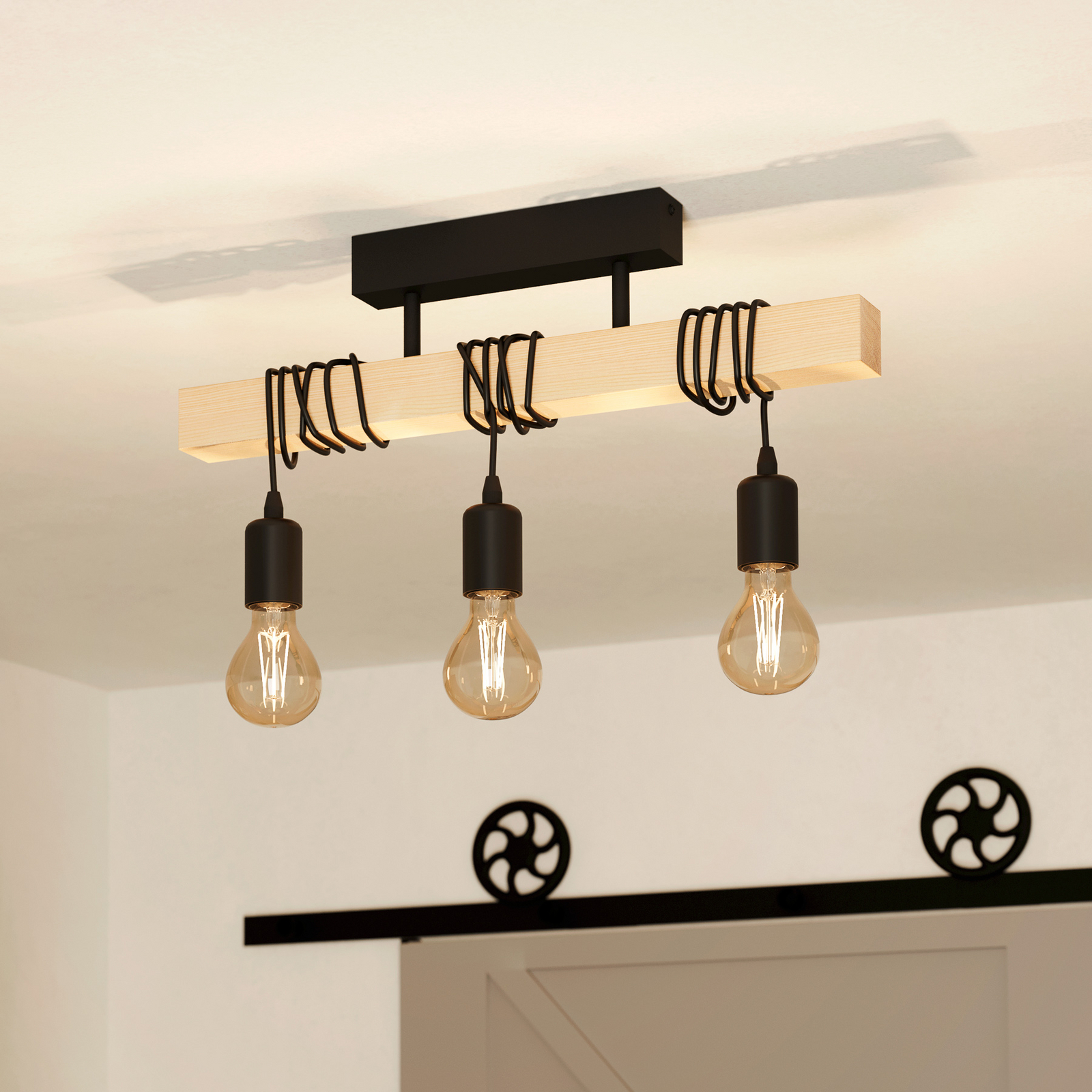 Deckenlampe Townshend aus Holz, 3-flammig schwarz