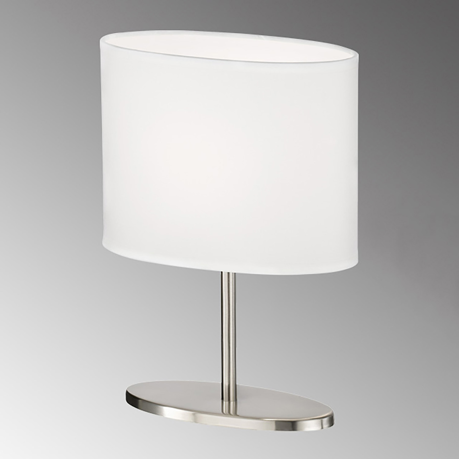 Lámpara de mesa MOMO con pantalla de tela, níquel/blanco