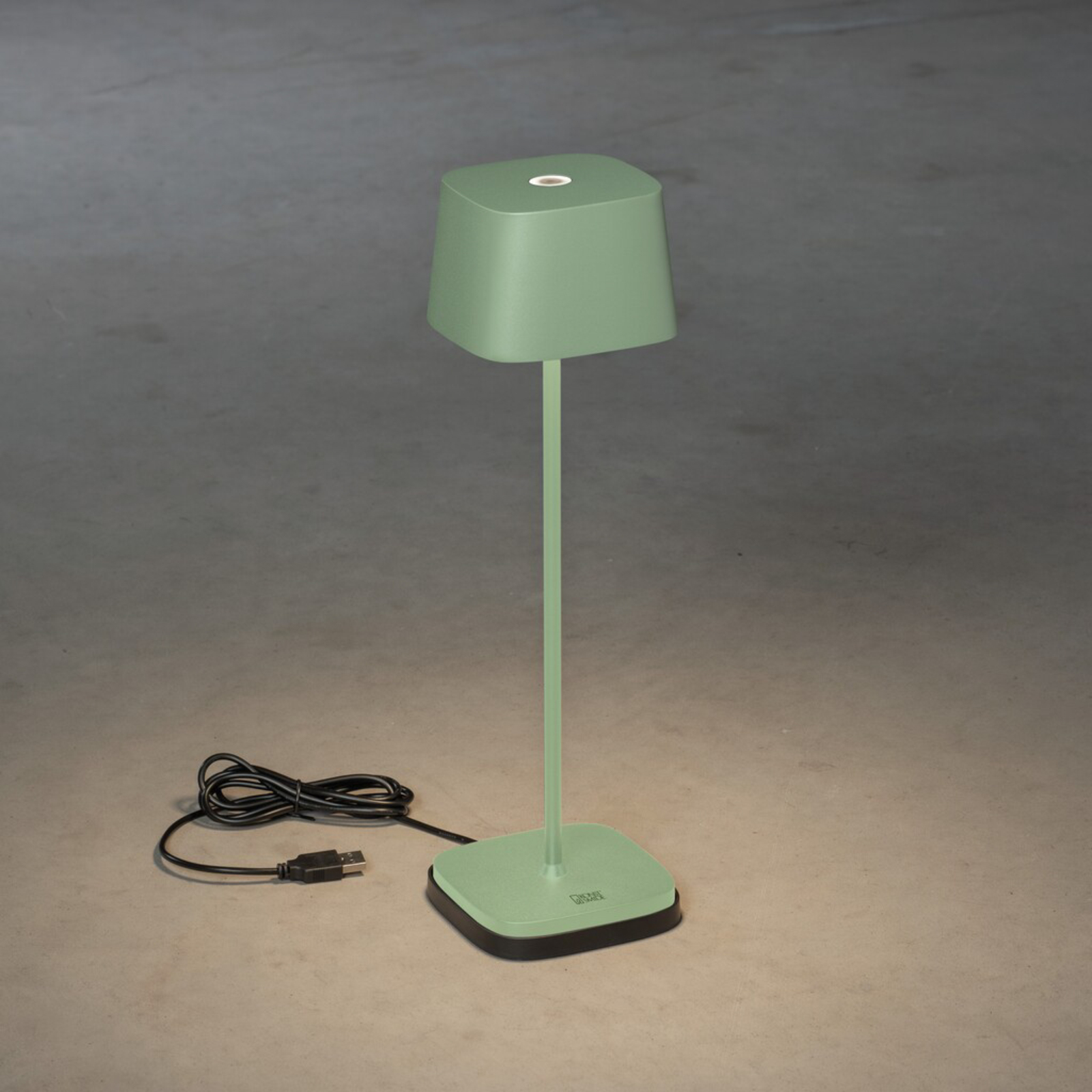 Candeeiro de mesa LED Capri para exterior, verde-cinzento