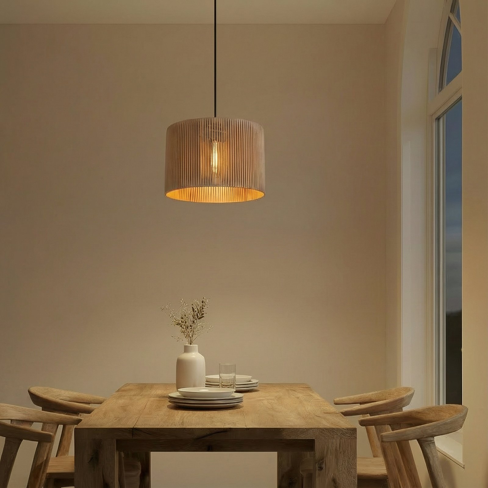 Roya Cylinder pendant light, Ø 30 cm, beige, paper