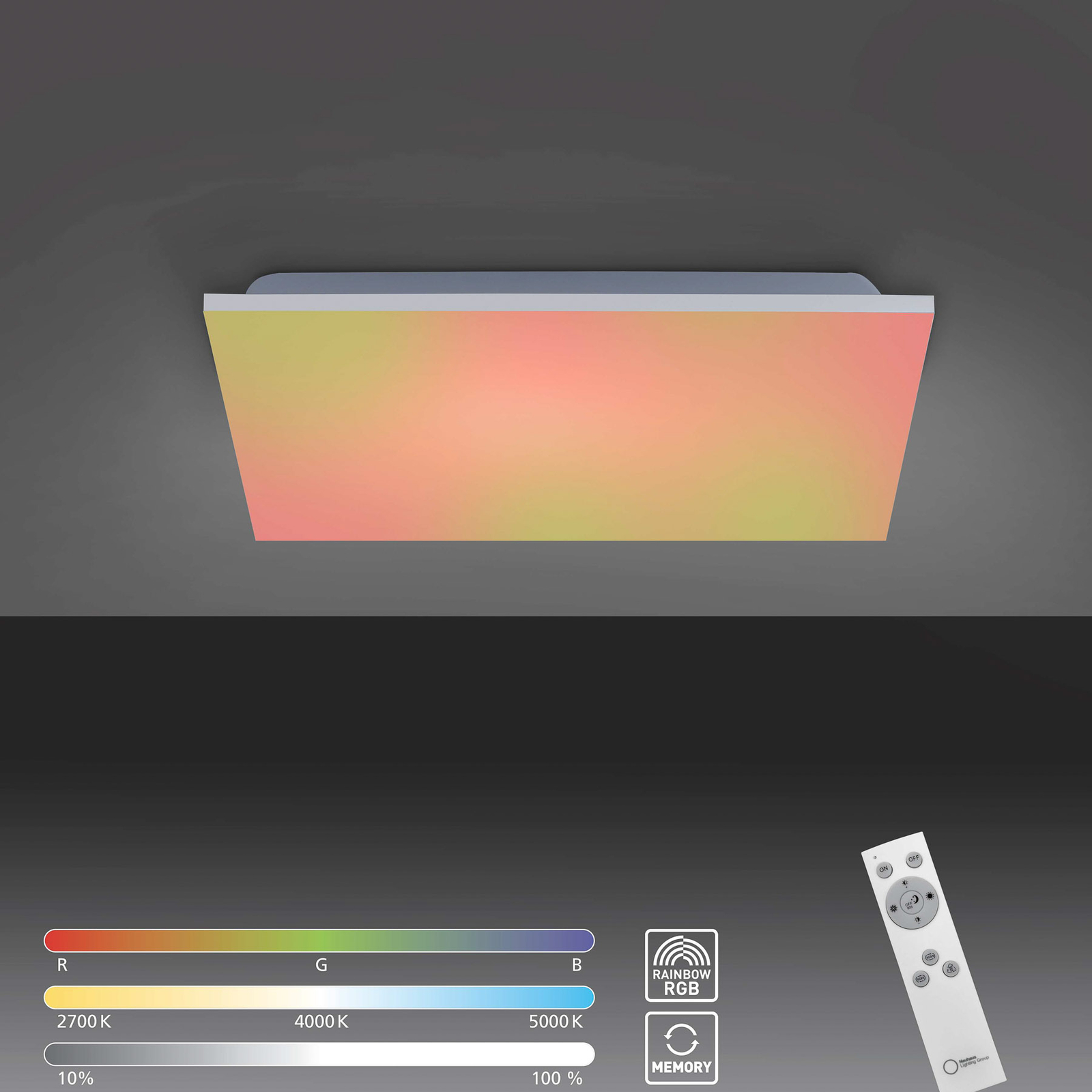 Plafonnier LED Yukon 45x45cm, RGB/CCT