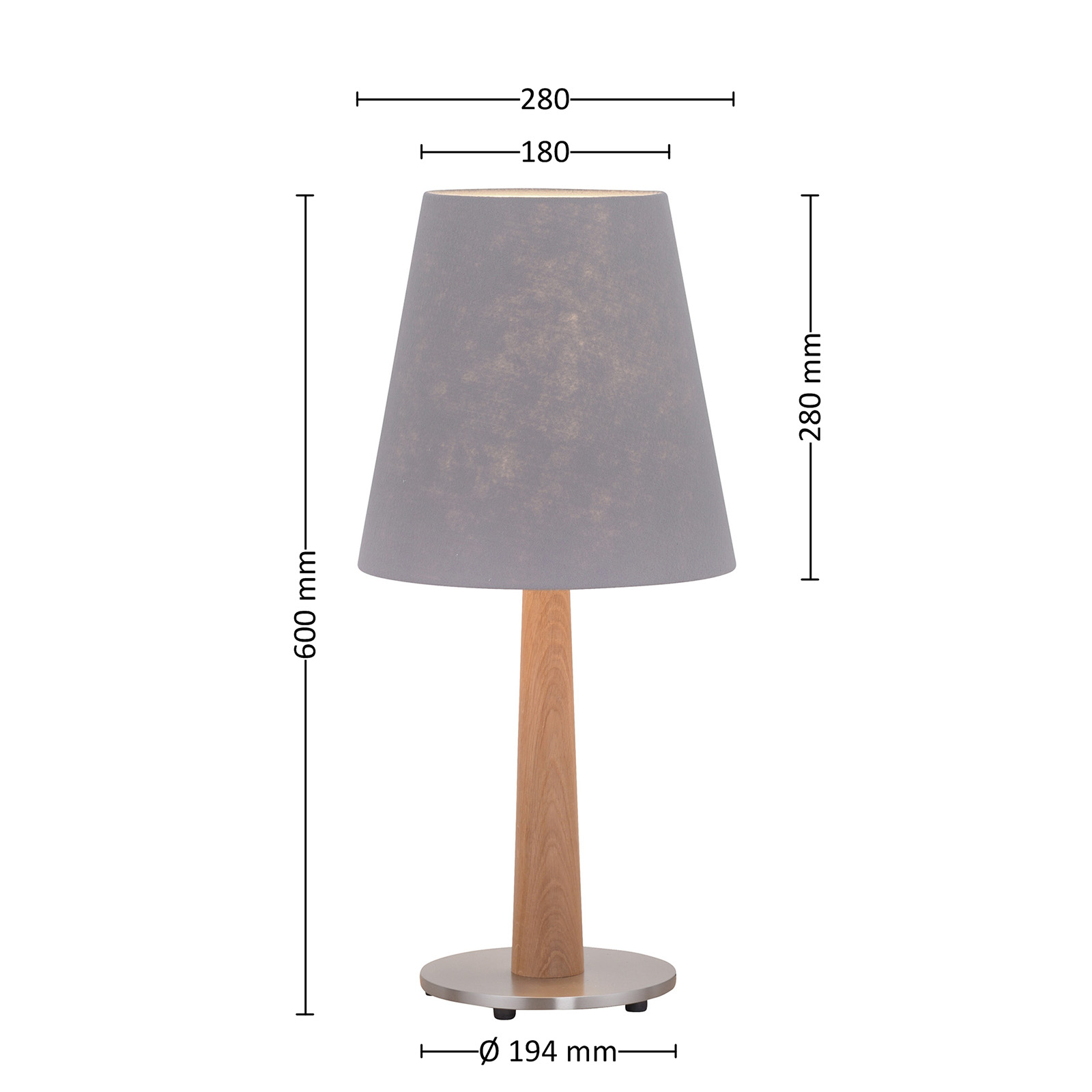 Stolní lampa Quitani Elif, plstěná, kuželová, přírodní dub