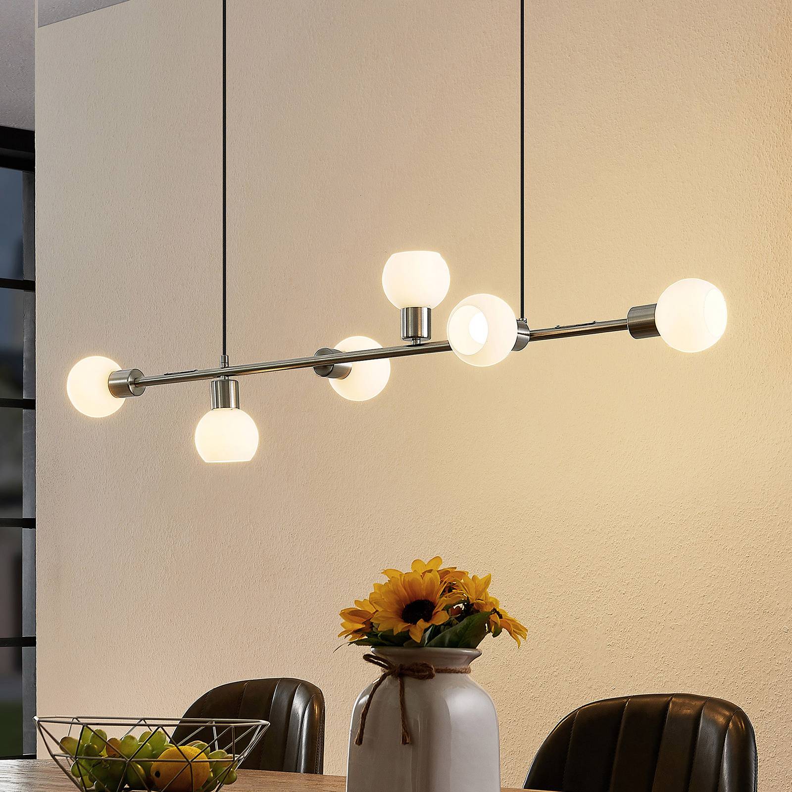 Photos - Chandelier / Lamp Lindby pendant light Biscala, nickel-coloured/opal, glass 