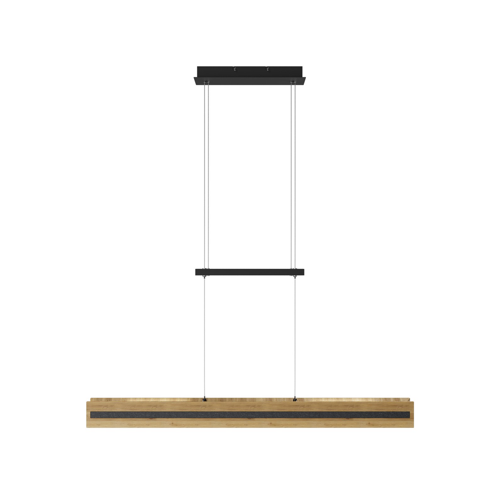 Candeeiro suspenso LED Chile S, carvalho/granito, comprimento 116 cm