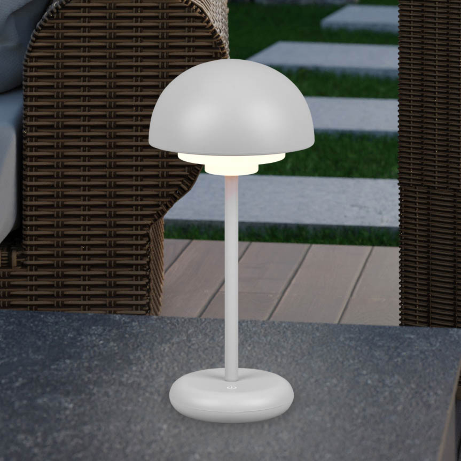 LED-Tischlampe Elliot, IP44, Akku, Touchdim, grau