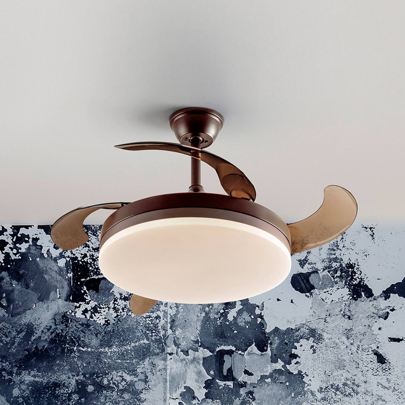 Schuller Valencia LED ceiling fan Vento brown/smoke grey DC Ø 100 cm quiet