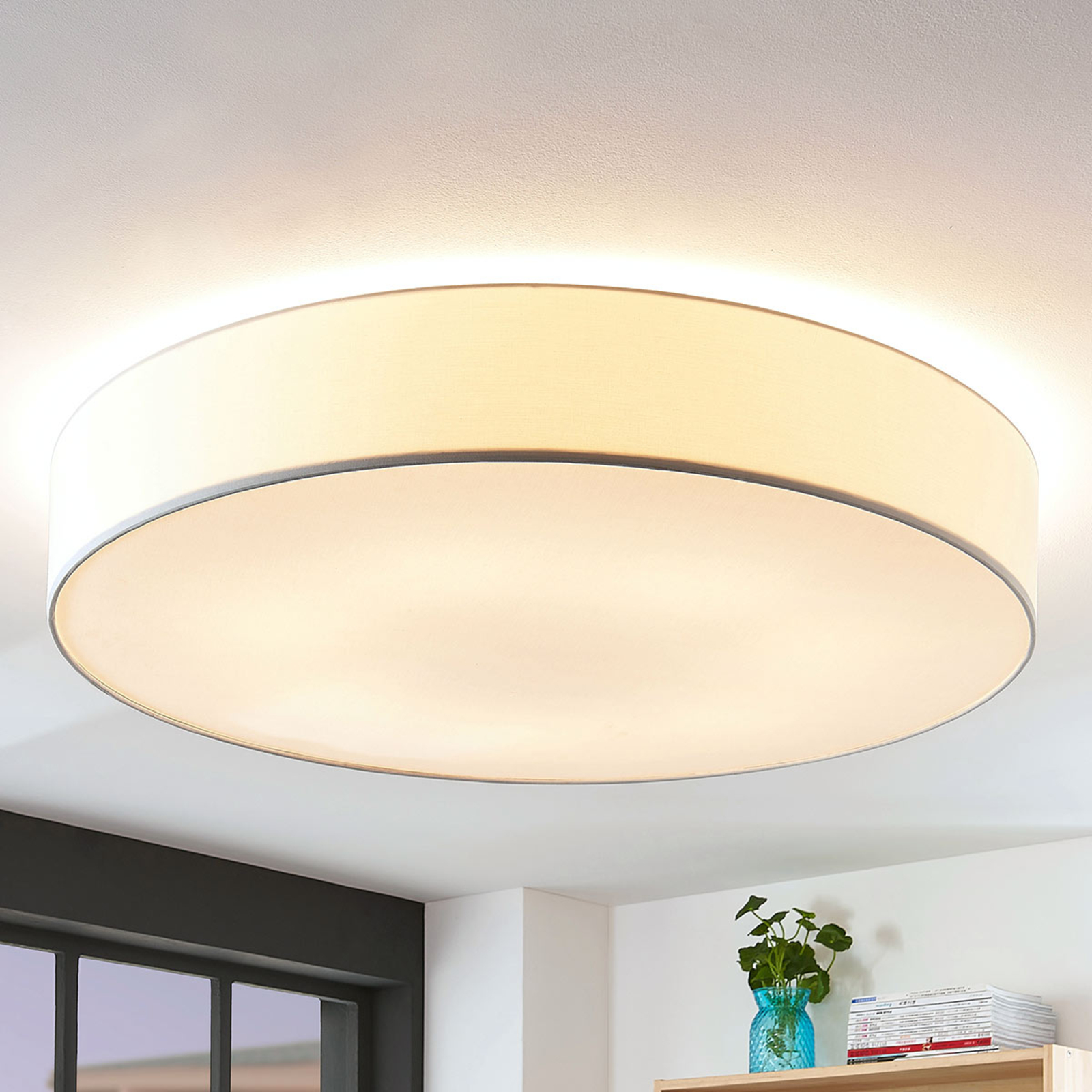 Stoff-Deckenlampe Gordana in Weiß, 98 cm