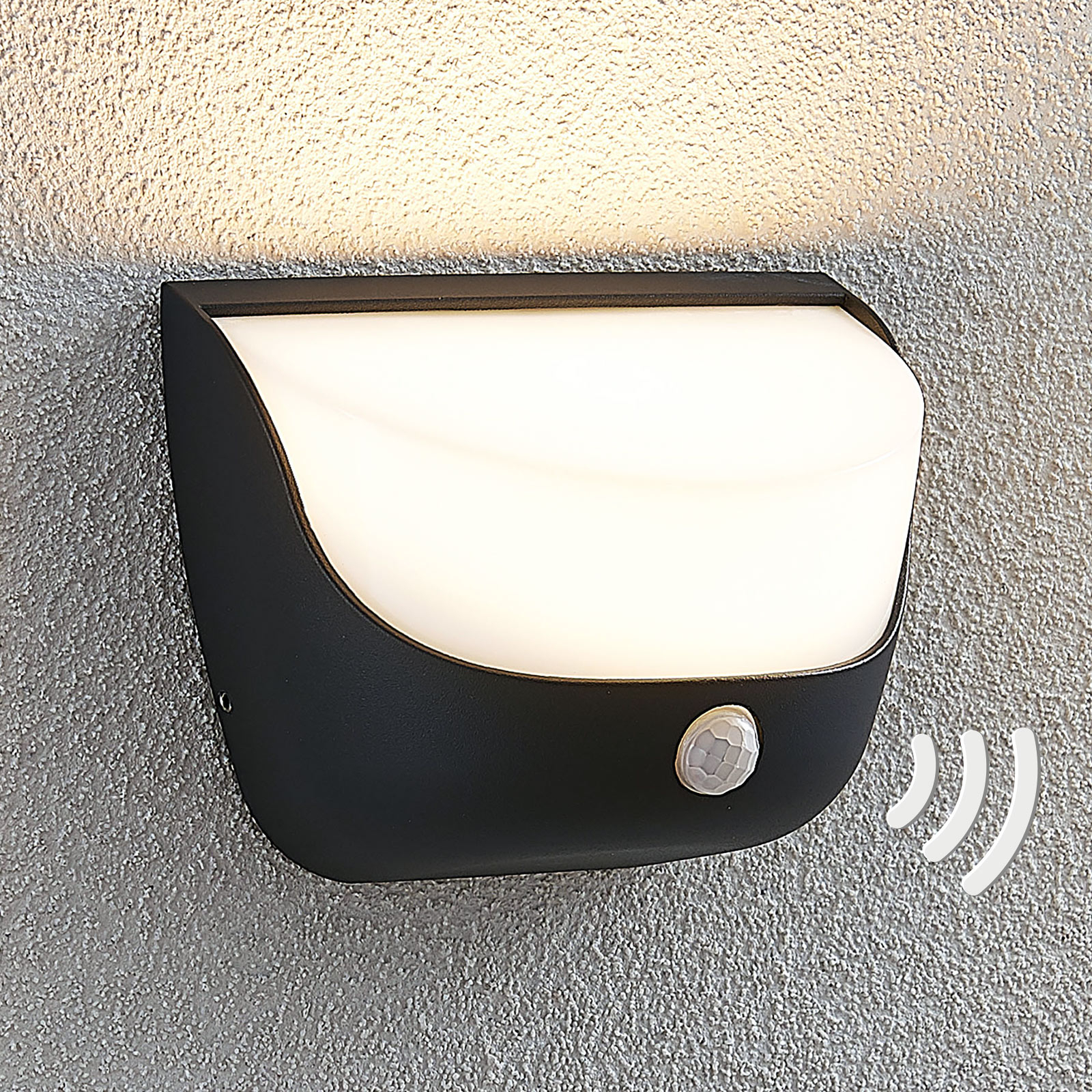 Aremia LED outdoor wall light with motion detector, Lampenwelt.com, aluminium, plastic, 10.5 W, energy efficiency: A+, W: 15 cm, H: 12 cm