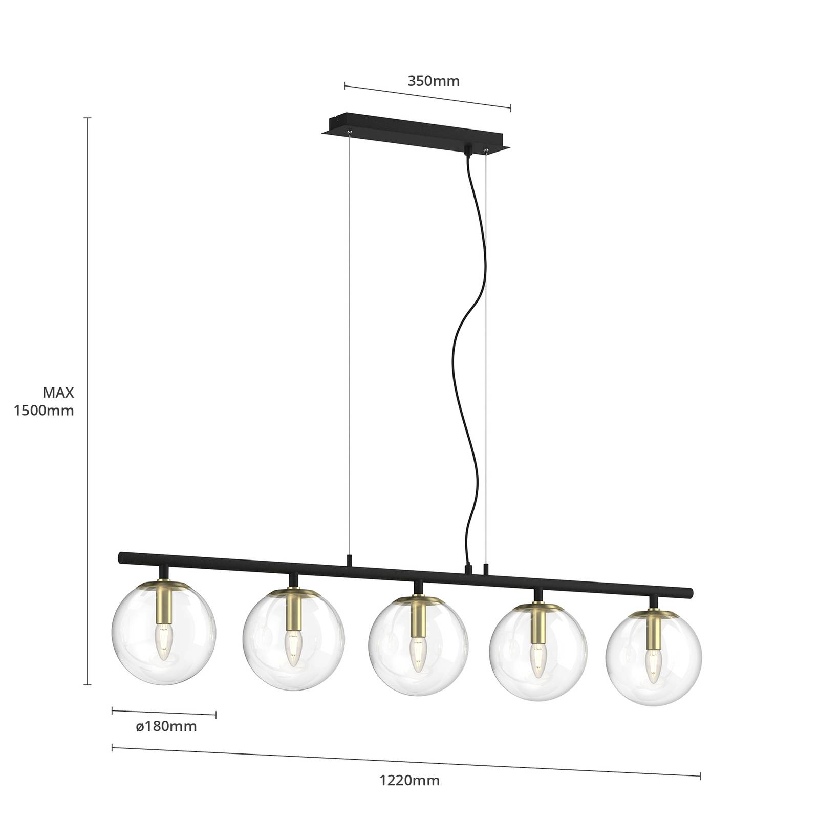 Lucande Sotiana lampa wisząca szklane kule, 5-pkt.