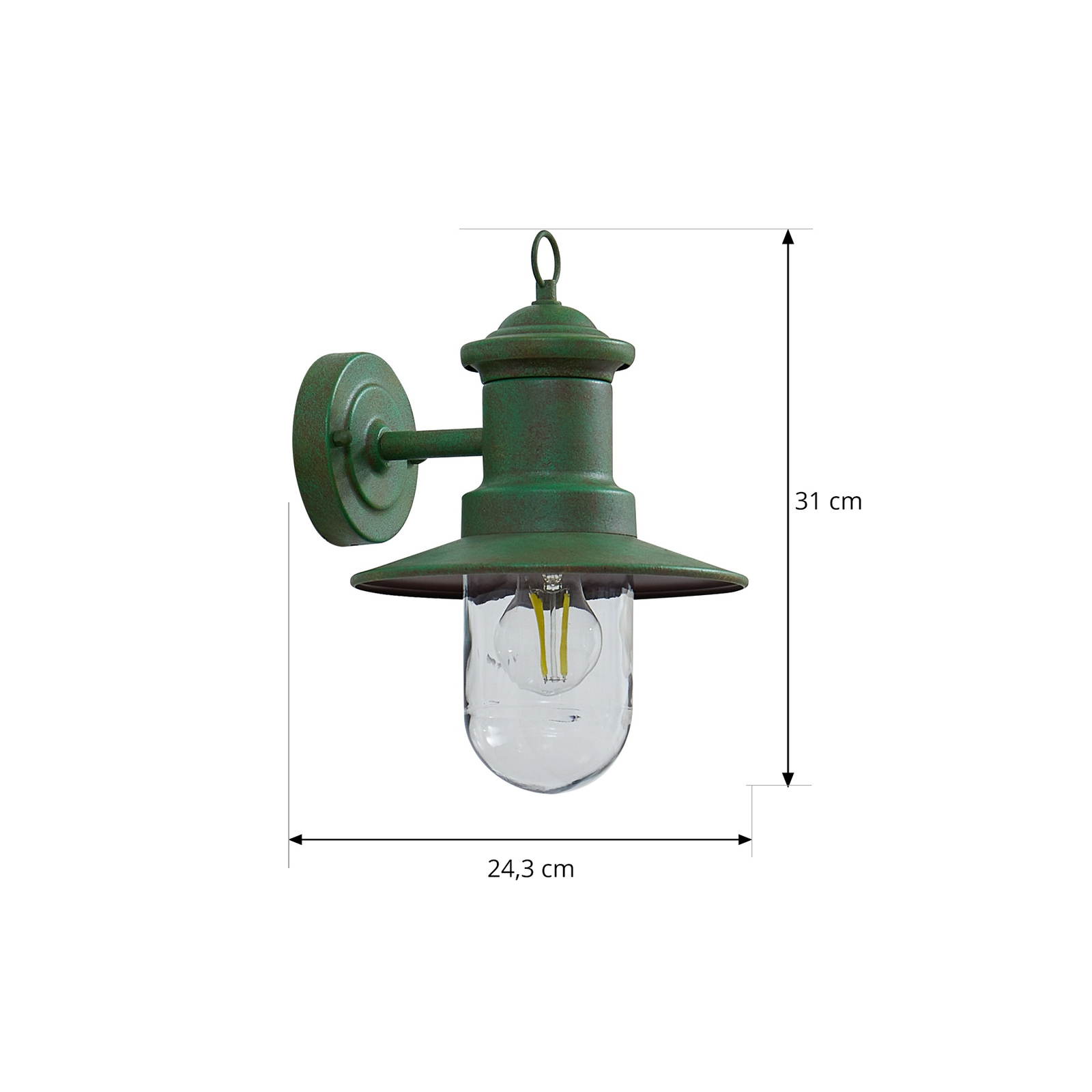 Lindby vanjska zidna svjetiljka Eloretta, zelena, čelik, visina 31 cm