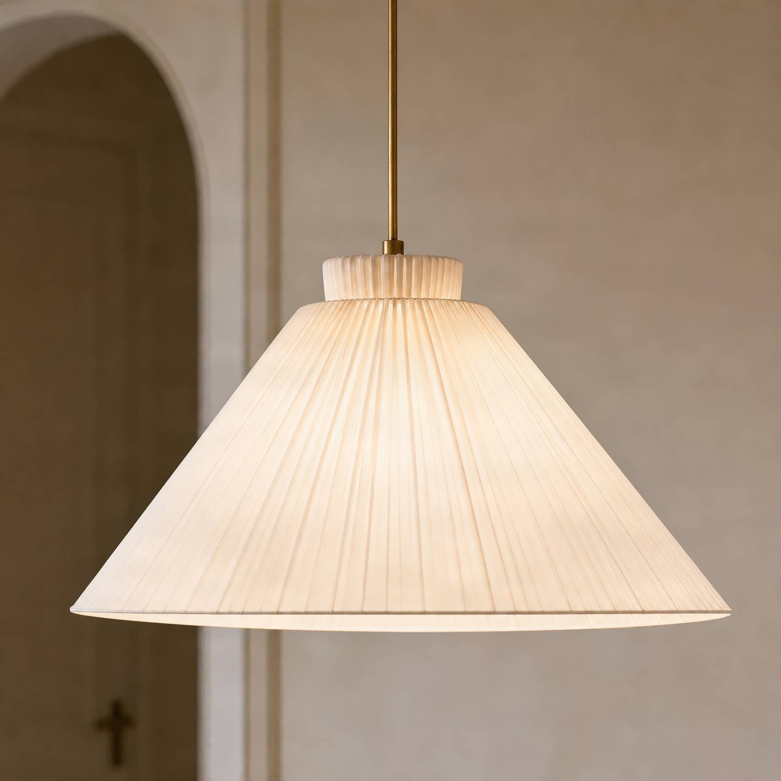 Żyrandol Lucande Lisbeth, Ø 50 cm, biała/mosiężna, E27