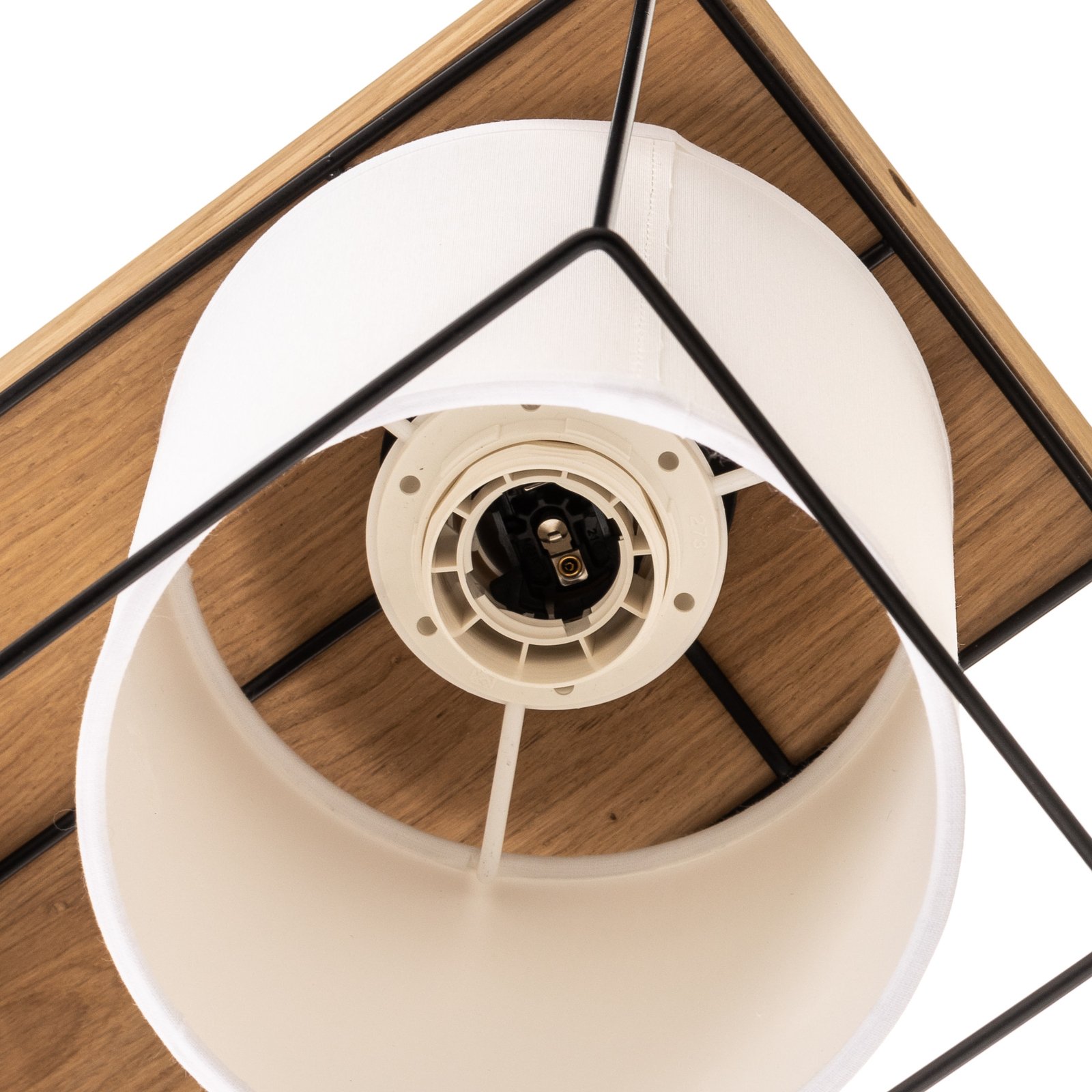 Plafondlamp Trapper, zwart/wit/eiken, 3-lamps