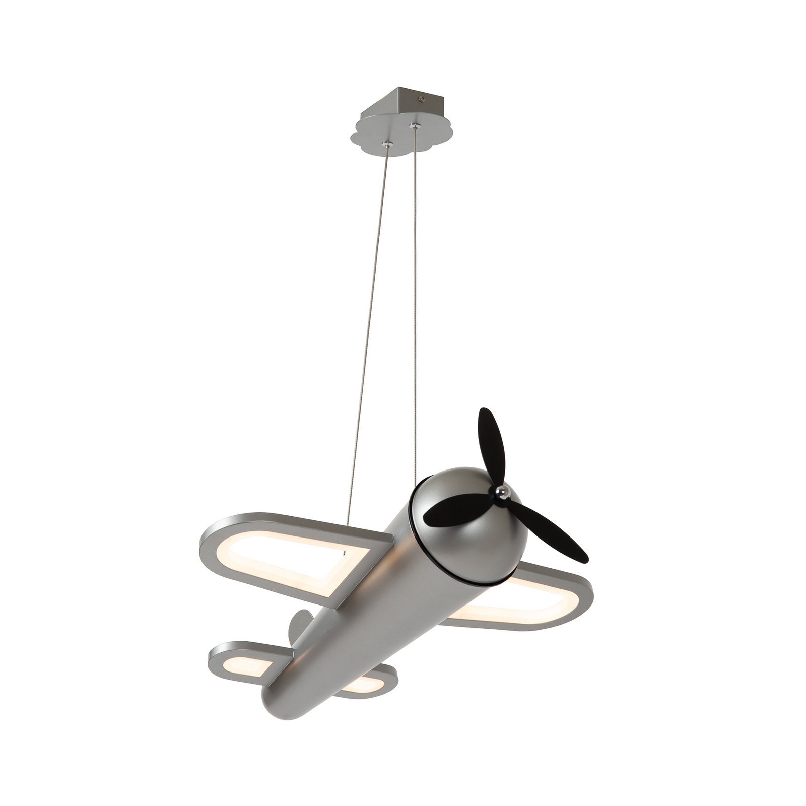 Candeeiro suspenso LED para quarto infantil Fokker, cinzento Comprimento 46 cm