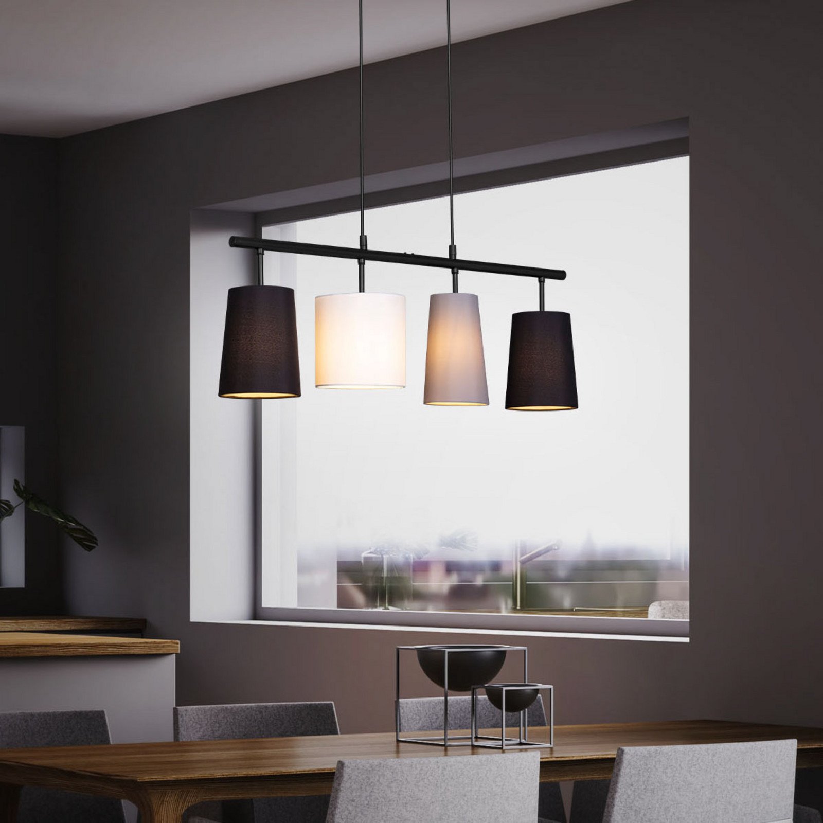 Briloner Lampă suspendată Shades cu 4 abajururi textile - Camera de zi / sufragerie - modern - negru gri alb - Țesătură / Textil