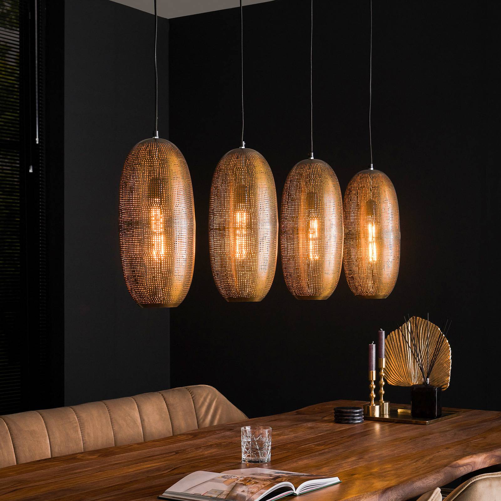 Lampa wisząca Cosima, 4-punktowa, Linear, antyczny Bronz