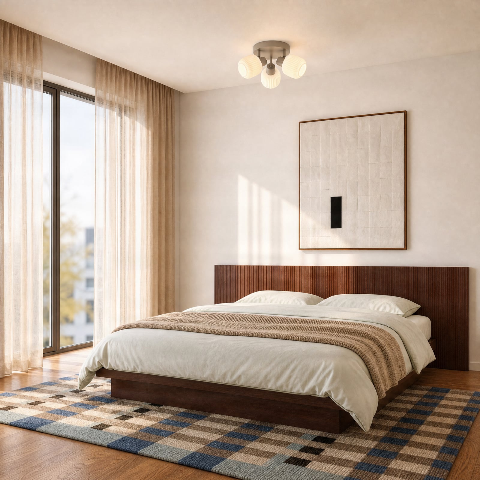 NOLA Deckenstrahler Evey, Ø 37 cm, 3-flg., weiß/beige, Glas