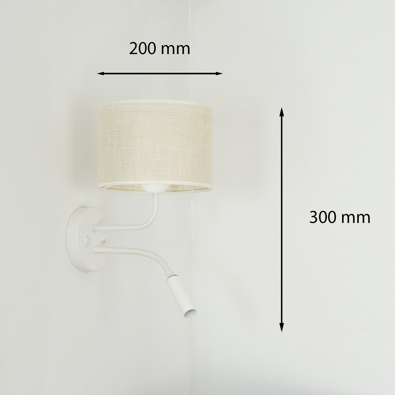 Wandleuchte Roller, Jute, weiß/beige, Leselicht