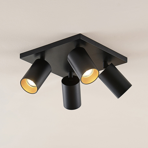 Arcchio Brinja spot, hoekig, zwart-goud 4-lamps