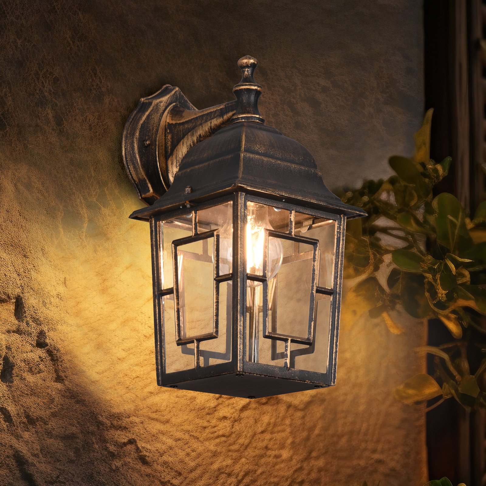 Kültéri fali lámpa Volturno, alsó foglalat, rozsdaszínű antikolt