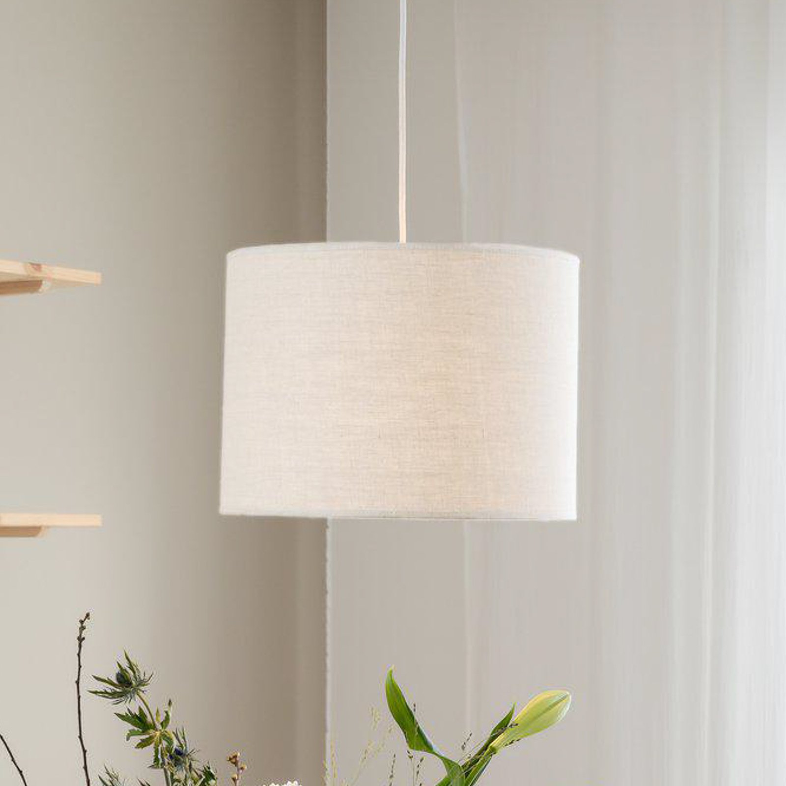 PR Home pendant light Sara, offwhite, Ø 35 cm, linen textile