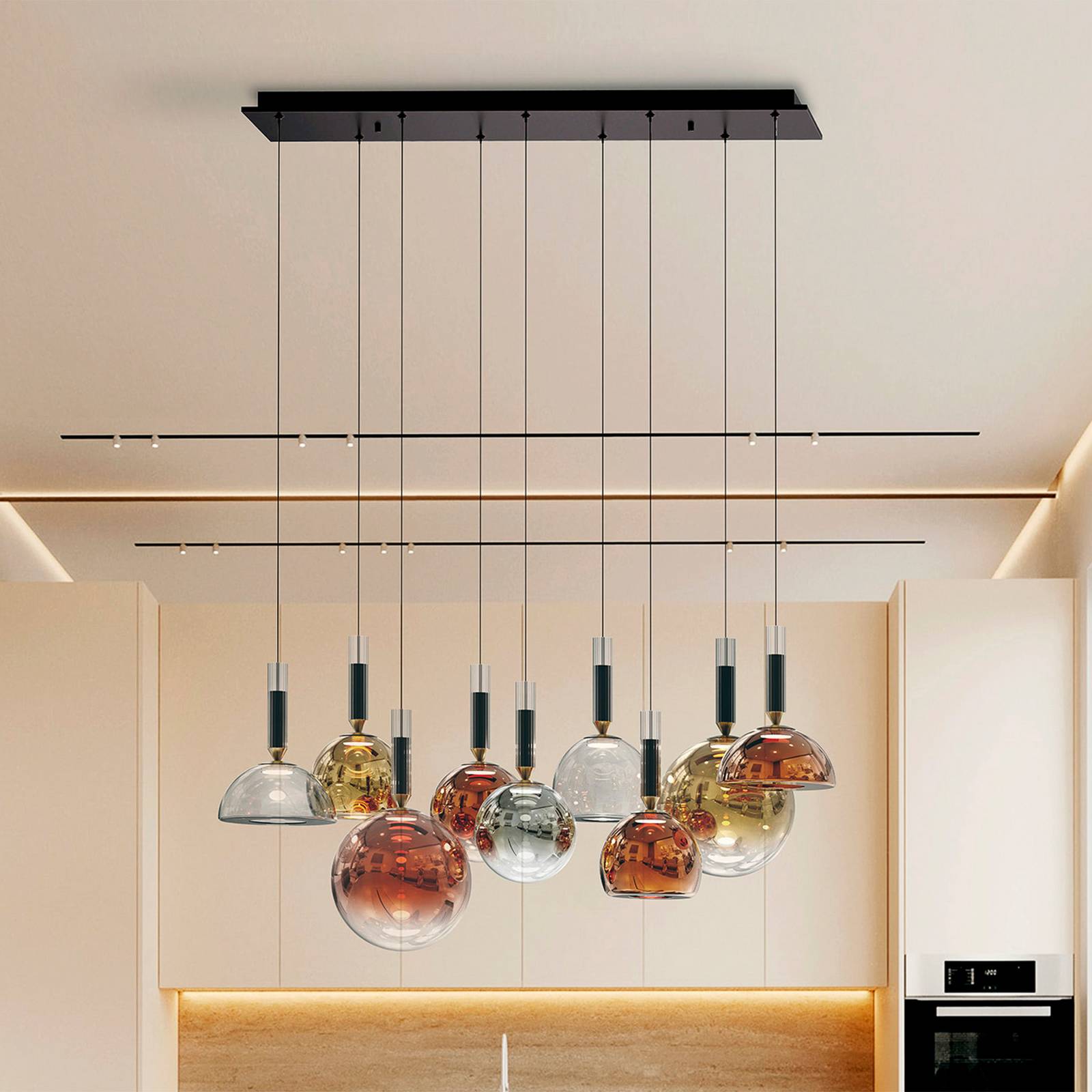 LED-Hängelampe Charlize II 9-fl., Triac-dim, Glas vierfarbig günstig online kaufen