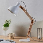 Houten bureaulamp met witte kap Shivanja