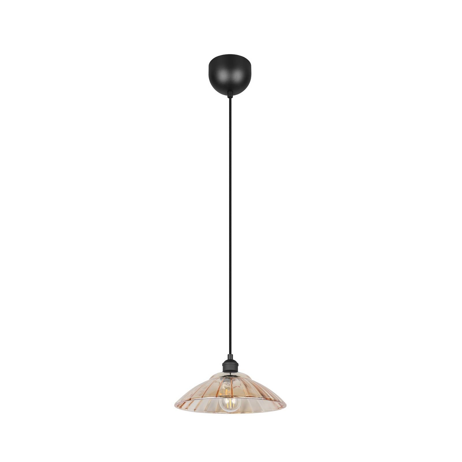 Hängelampe Eluna, amber/schwarz, Ø 30 cm, Glas/Metall 1-flg.