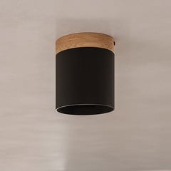 Stropní bodové osvětlení Rif, černé, Ø 12 cm, dřevo, hliník