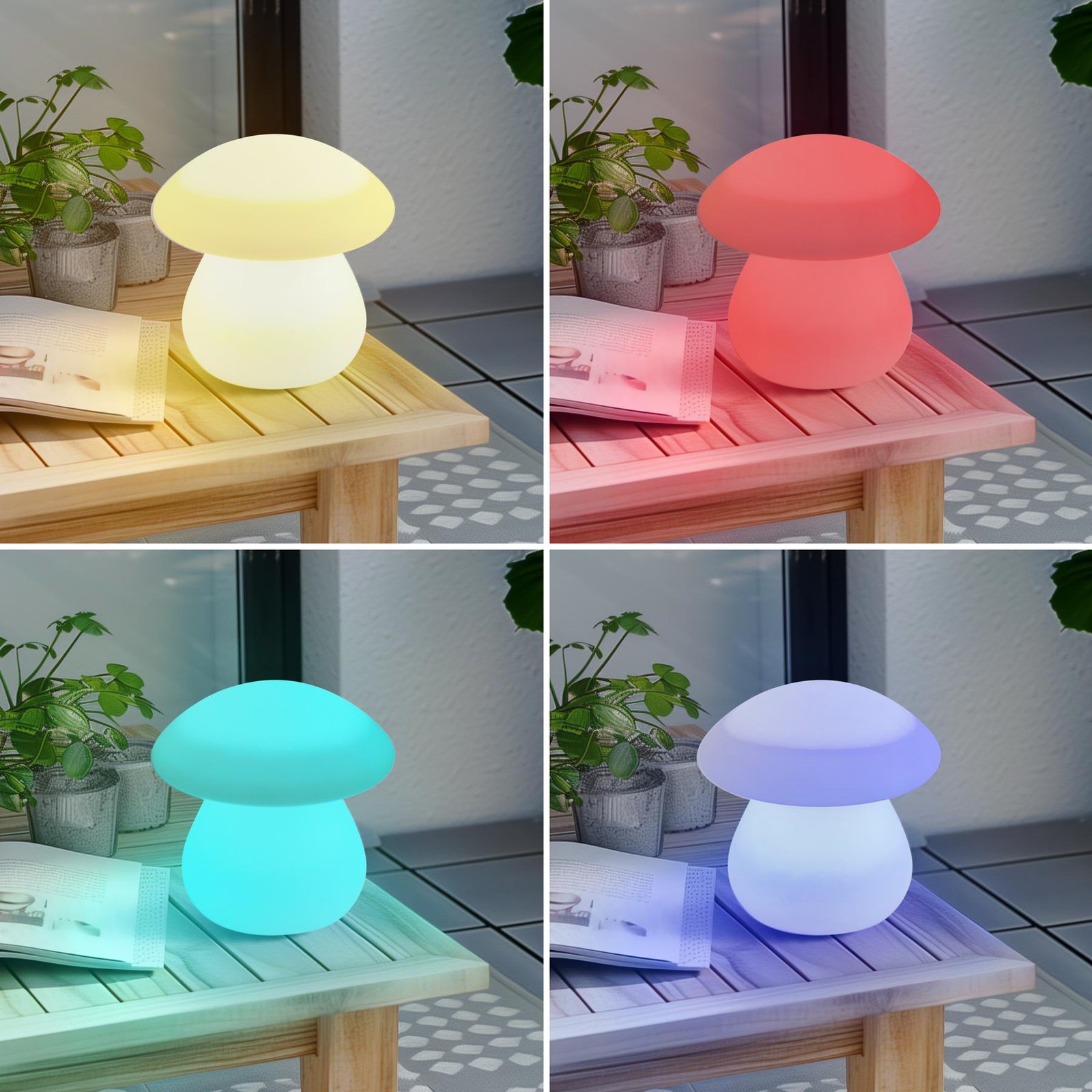 Lindby LED-es újratölthető kültéri asztali lámpa Vernate, RGBW, fehér,