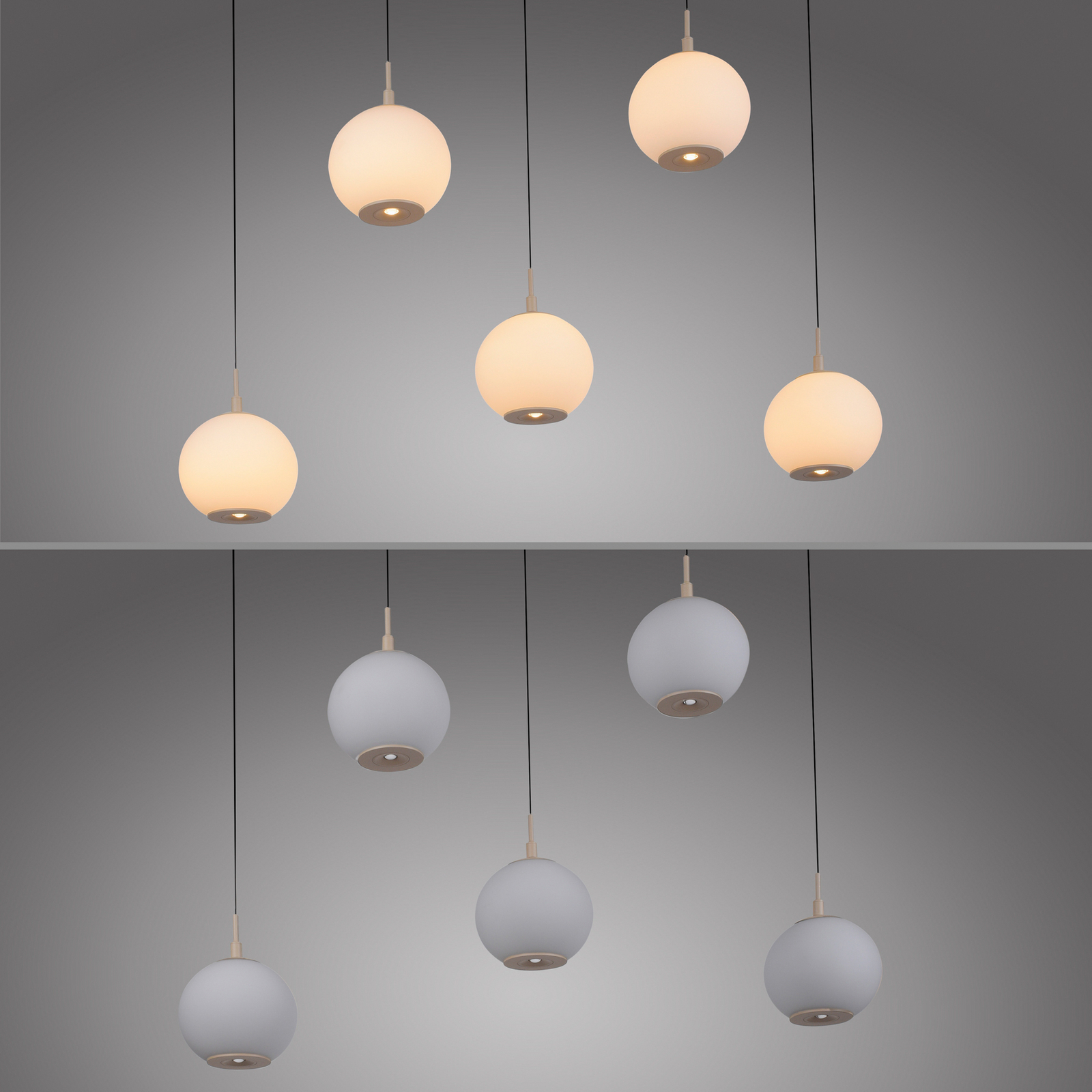 Suspension LED Sandora, couleur sable, longueur 92 cm, verre, à 5 lampes Suspension LED Sandora, couleur sable, longueur 92 cm, verre, à 5 lampes