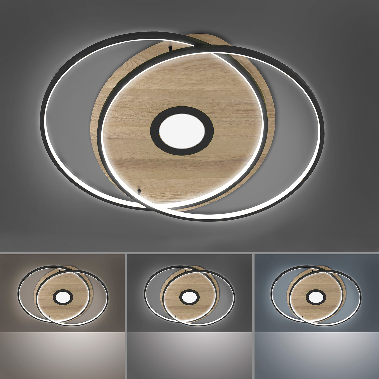 Paul Neuhaus Q-AMIRA plafonnier LED ovale, brun