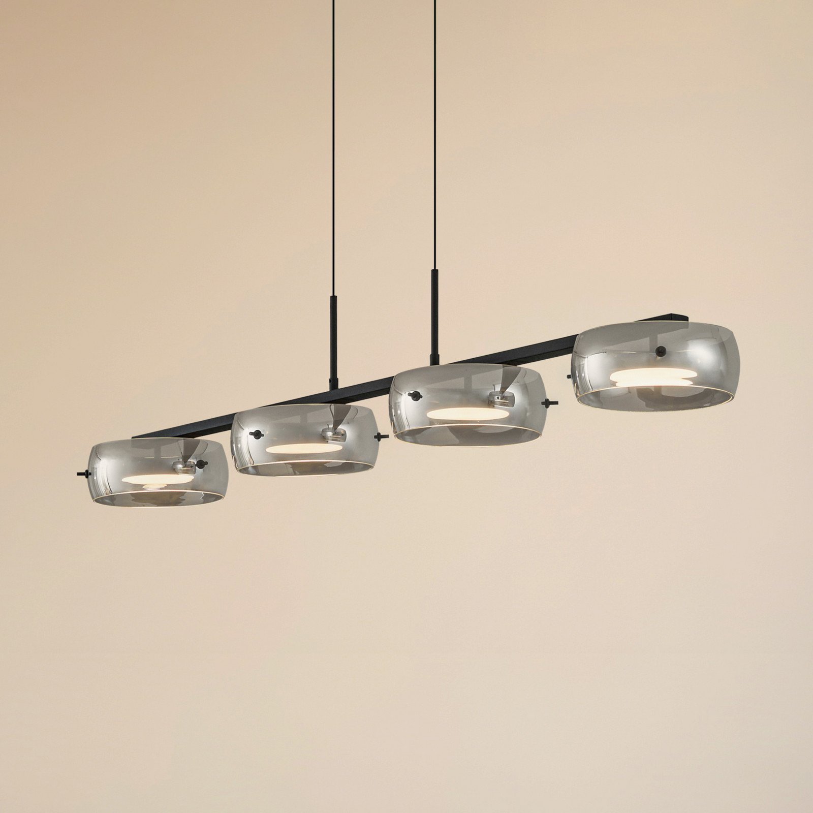 Lampă suspendată LED Lucande Martis negru 4 becuri dimabil - Camera de zi / sufragerie - Modern - negru gri fumuriu - Sticlă