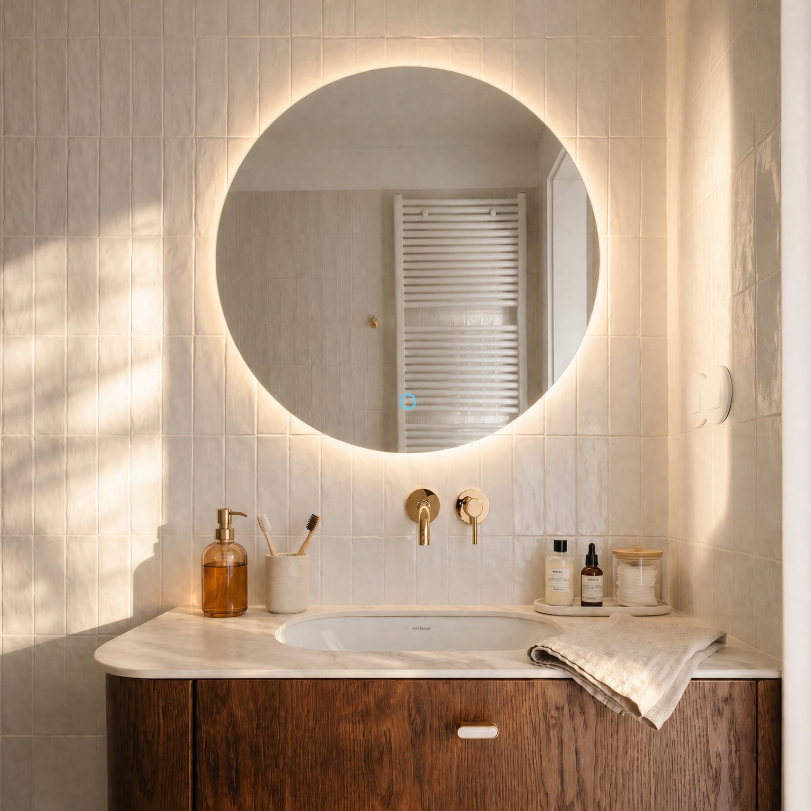 Lucande LED ogledalo Celestiel, okruglo, grijače, CCT, Ø 60 cm