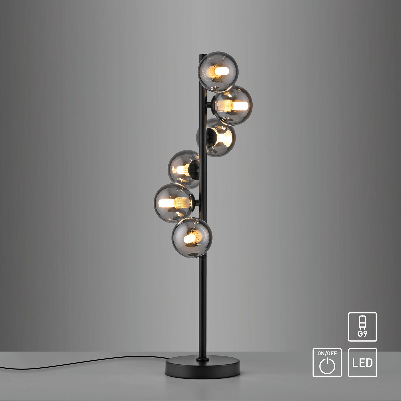 Schöner Wohnen Namizna svetilka Dubai, dimno steklo, 6-žarek, G9 Schöner Wohnen Namizna svetilka Dubai, dimno steklo, 6-žarek, G9