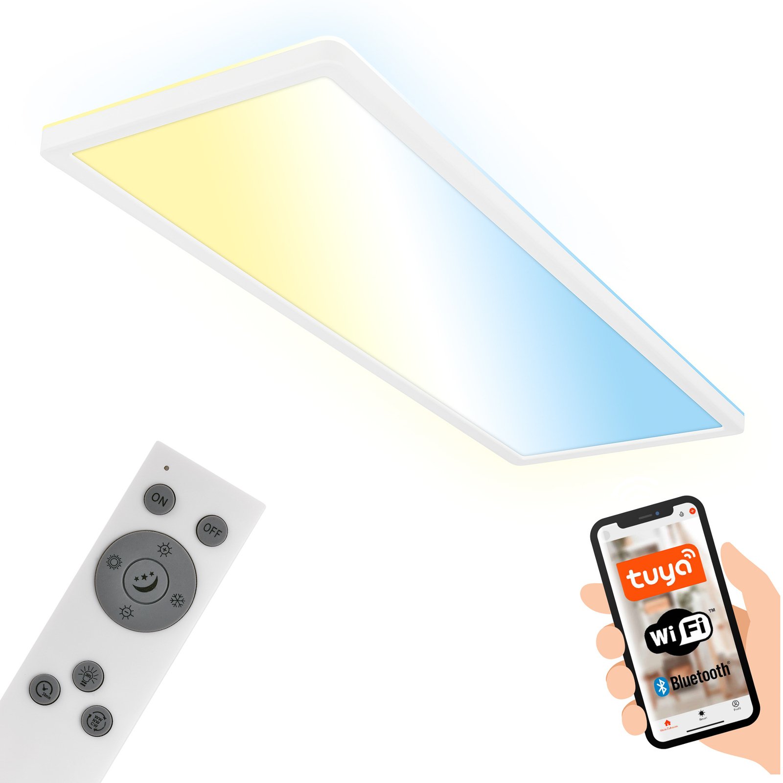 Smart LED ceiling light Tava, 58x20 cm, CCT, dimmable