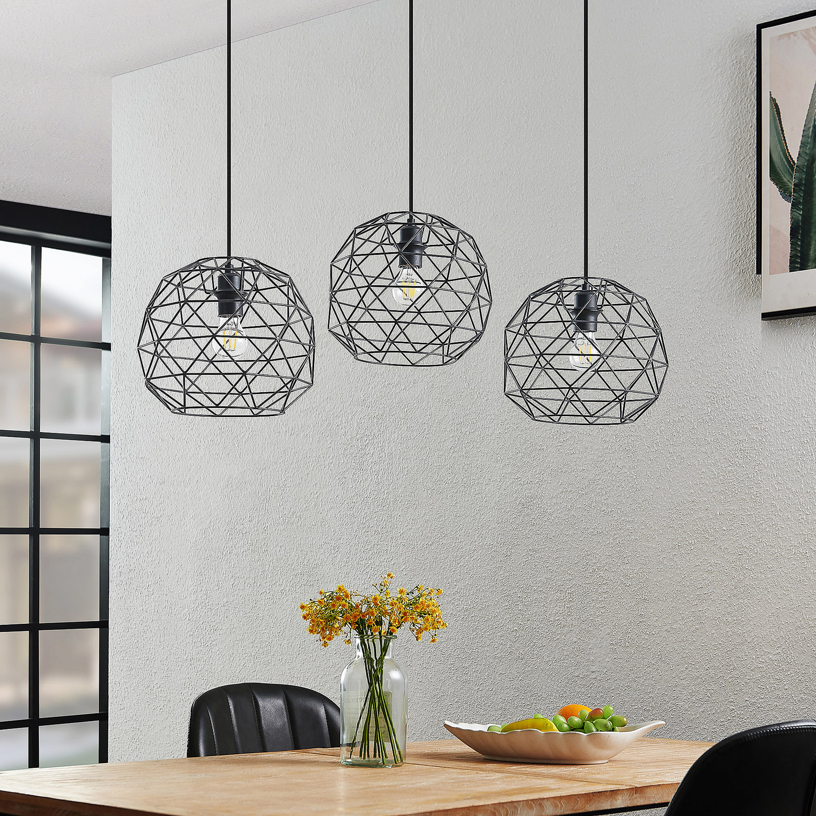 Lindby Paridimo hanging light in steel, 3-bulb