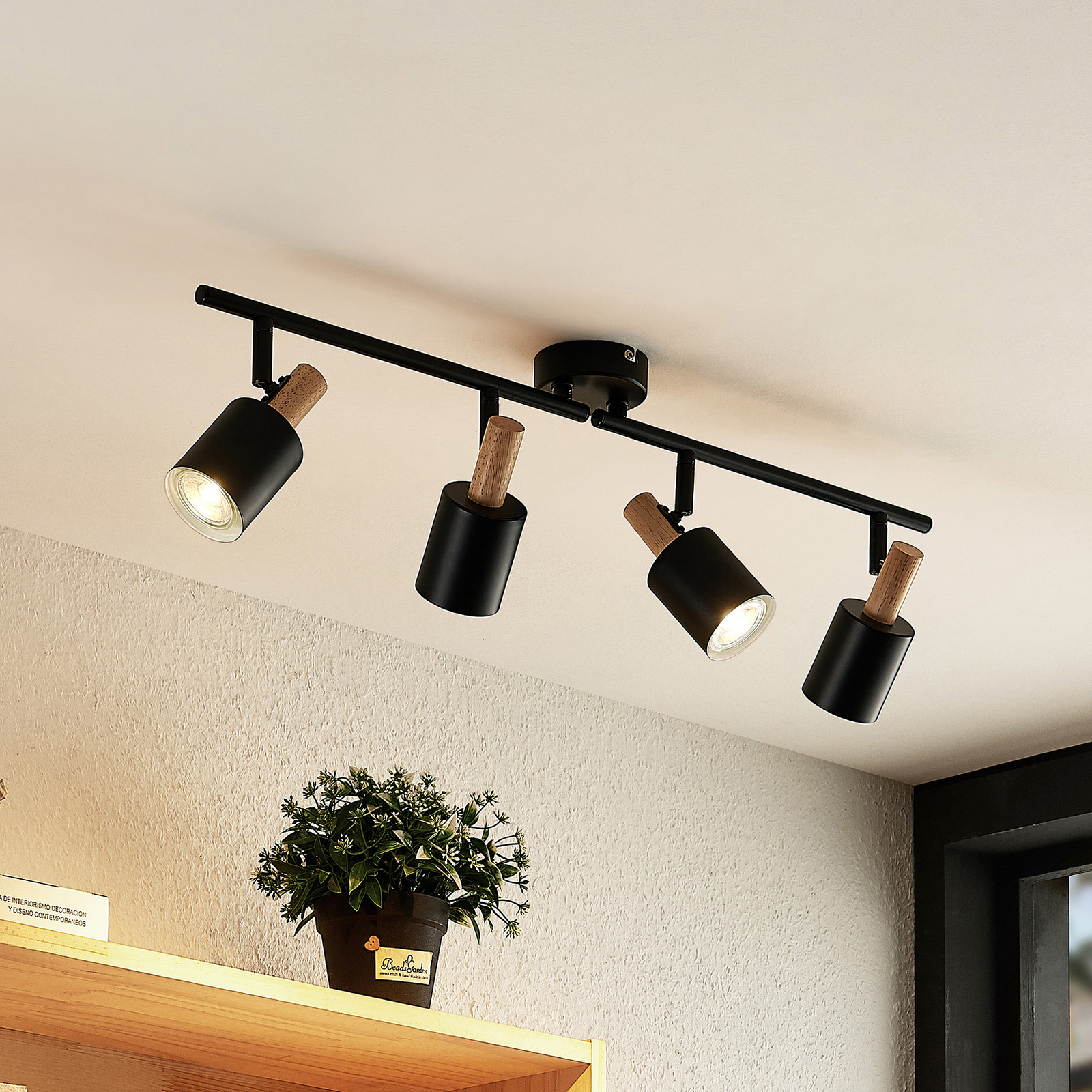 Lindby Junes ceiling spotlight, four-bulb, black