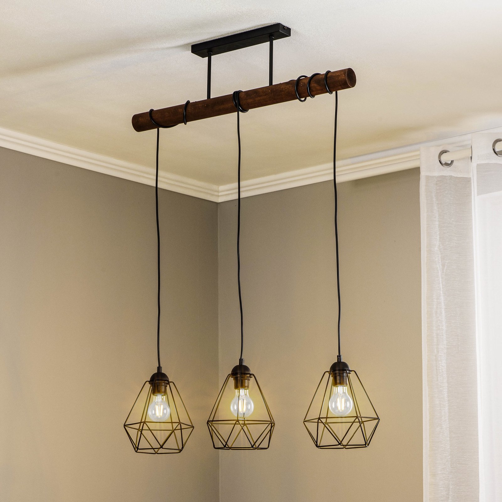 Acero hanging light cage lampshades, three-bulb