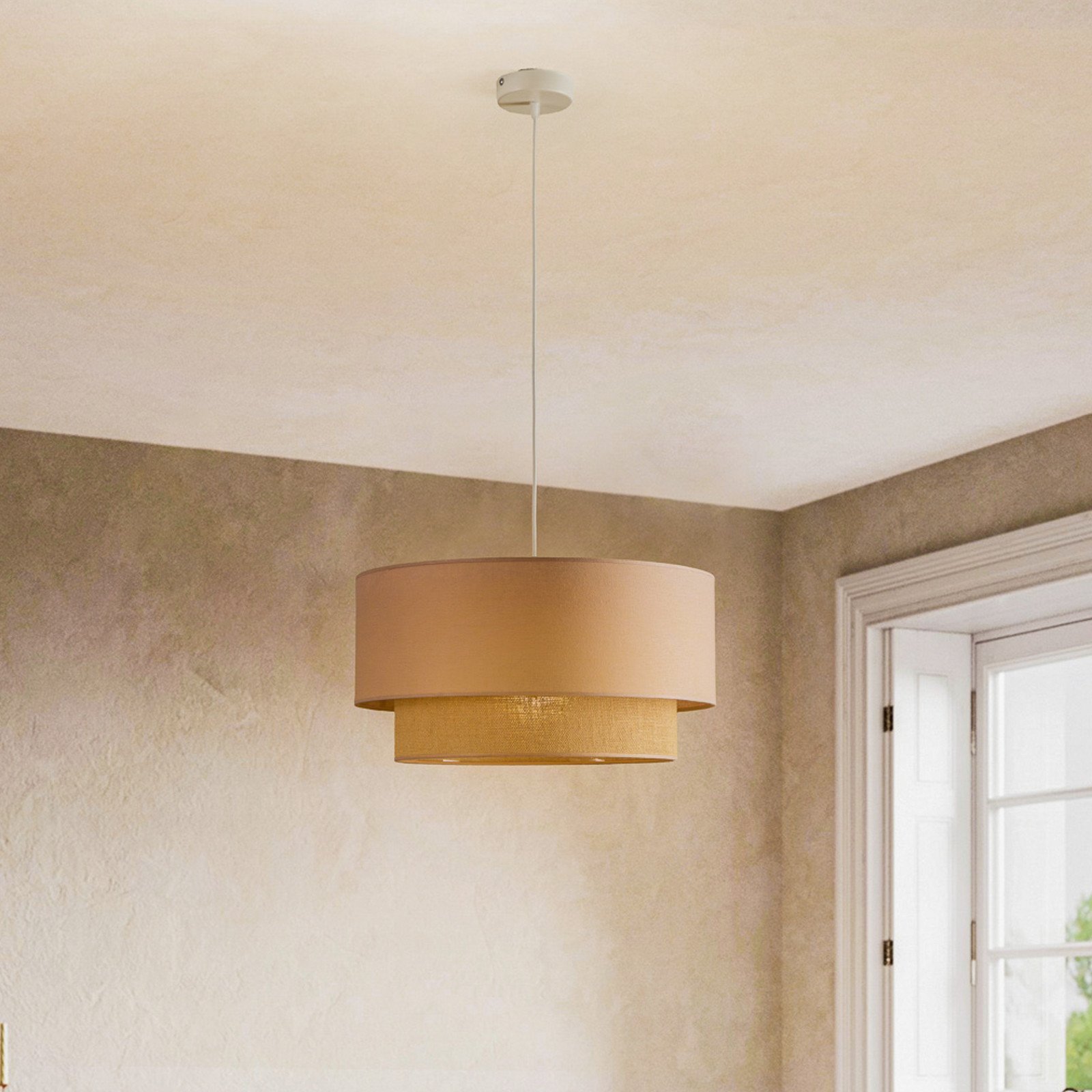 Duolla Lampă suspendată Boho Ø 45 cm 1flg cappuccino/iută - dormitor - cappuccino maro alb - Metal