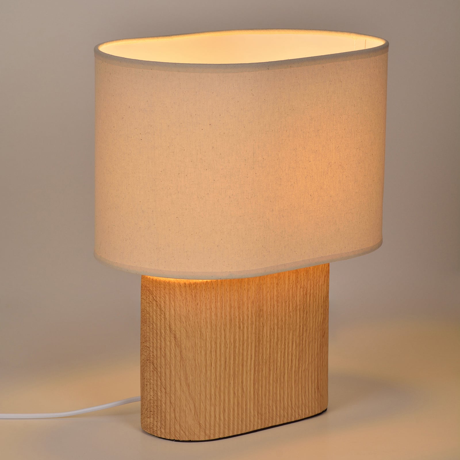 Bordlampe Santorini, lyst tre/beige, 38 cm, lin/keramikk Bordlampe Santorini, lyst tre/beige, 38 cm, lin/keramikk