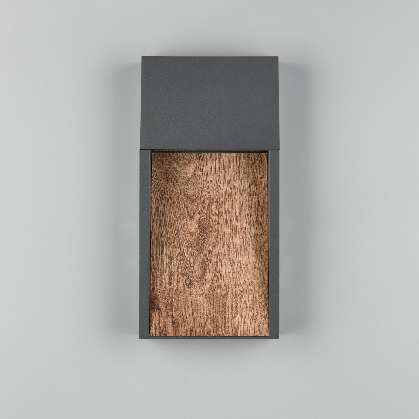 LED āra sienas lampa SALMON, koka izskats, metāls, augstums 33 cm, IP44 LED āra sienas lampa SALMON, koka izskats, metāls, augstums 33 cm, IP44