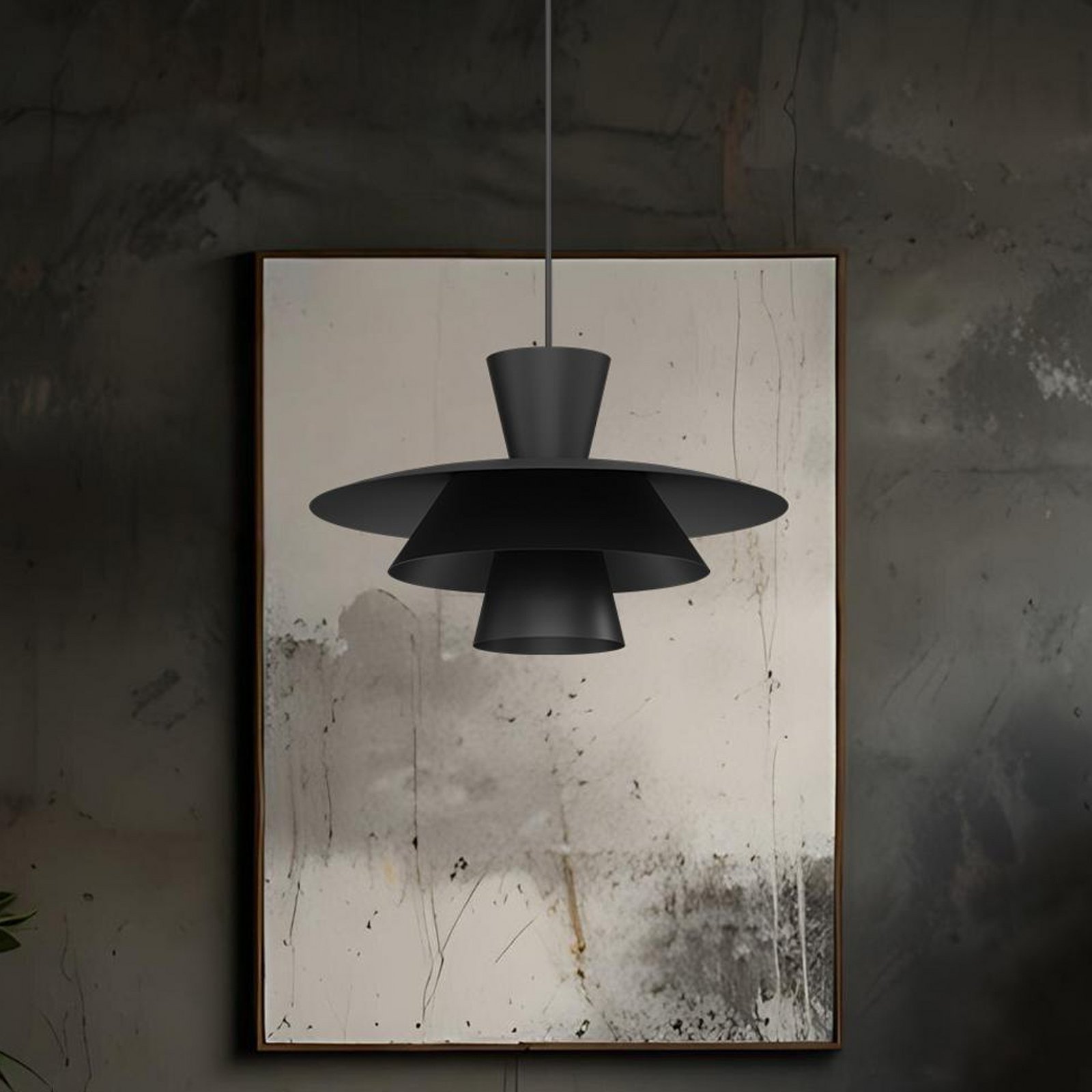Plato lógó világítás, fekete, fém, Ø 38 cm, E27