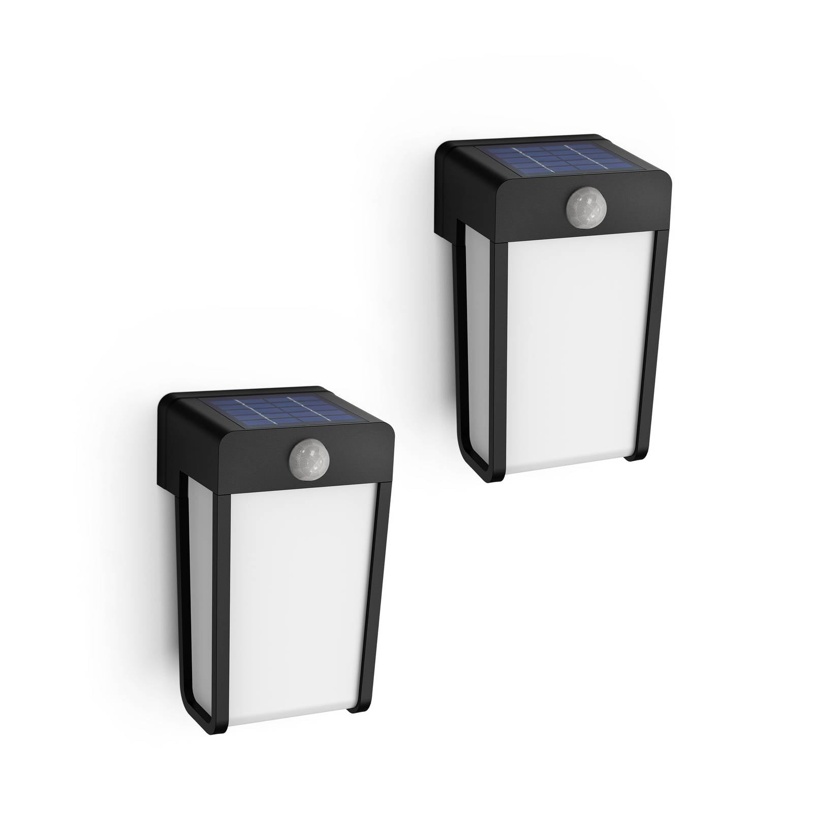 Philips LED-Solar-Wandleuchte Shroud, schwarz/opal, 2er-Pack