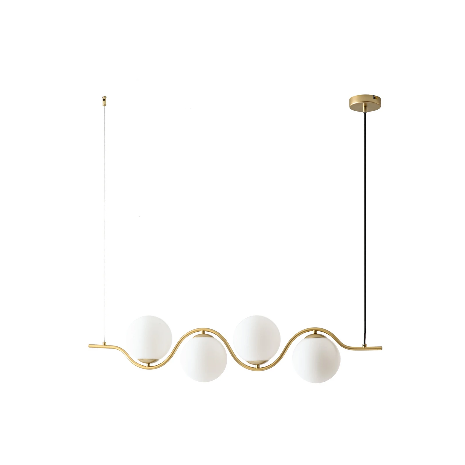 Lámpara colgante Isandro de Lucande, 98 cm, dorado/blanco, 4 luces