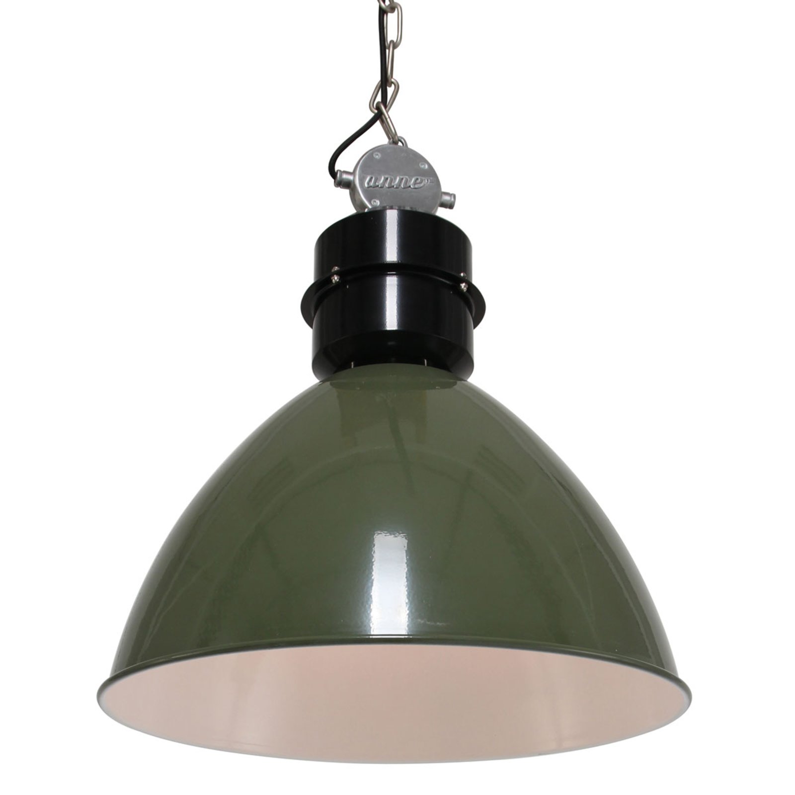 Lámpara colgante Frisk verde en diseño industrial